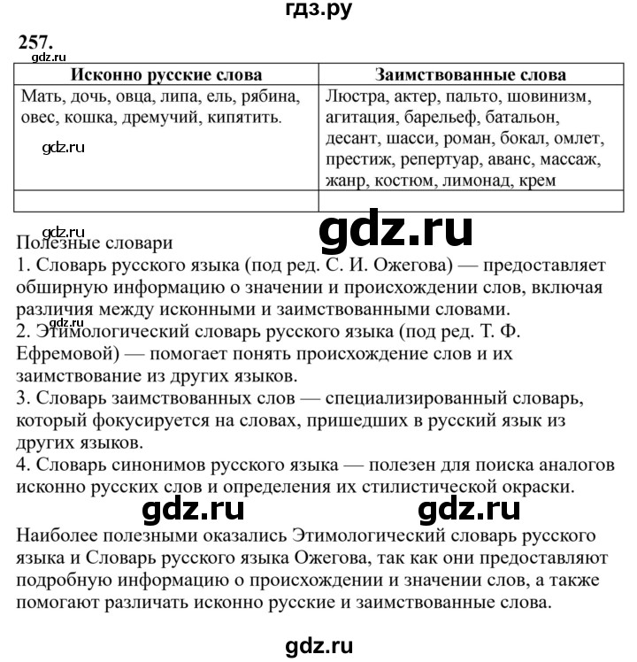 Гдз по русскому языку за 6 класс Баранов, Ладыженская ответ на номер 257, Решебник 2024