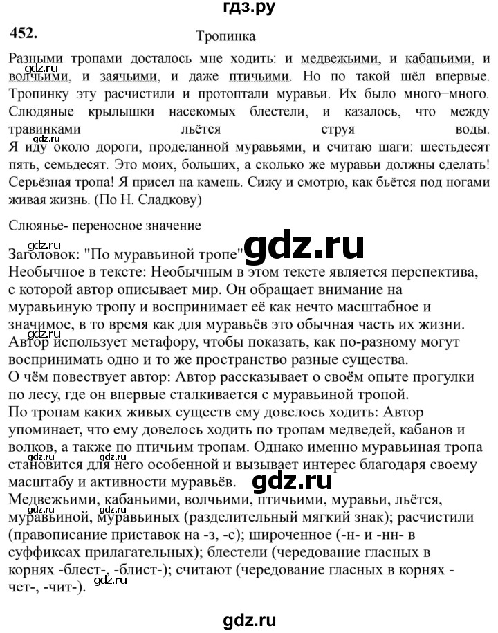 Гдз по русскому языку за 6 класс Баранов, Ладыженская ответ на номер 452, Решебник 2024