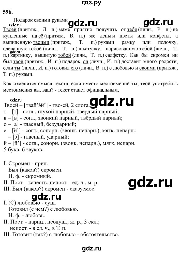 Гдз по русскому языку за 6 класс Баранов, Ладыженская ответ на номер 596, Решебник 2024