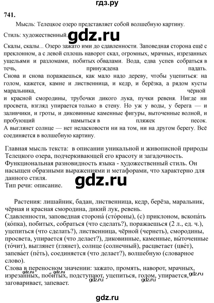 Гдз по русскому языку за 6 класс Баранов, Ладыженская ответ на номер 741, Решебник 2024