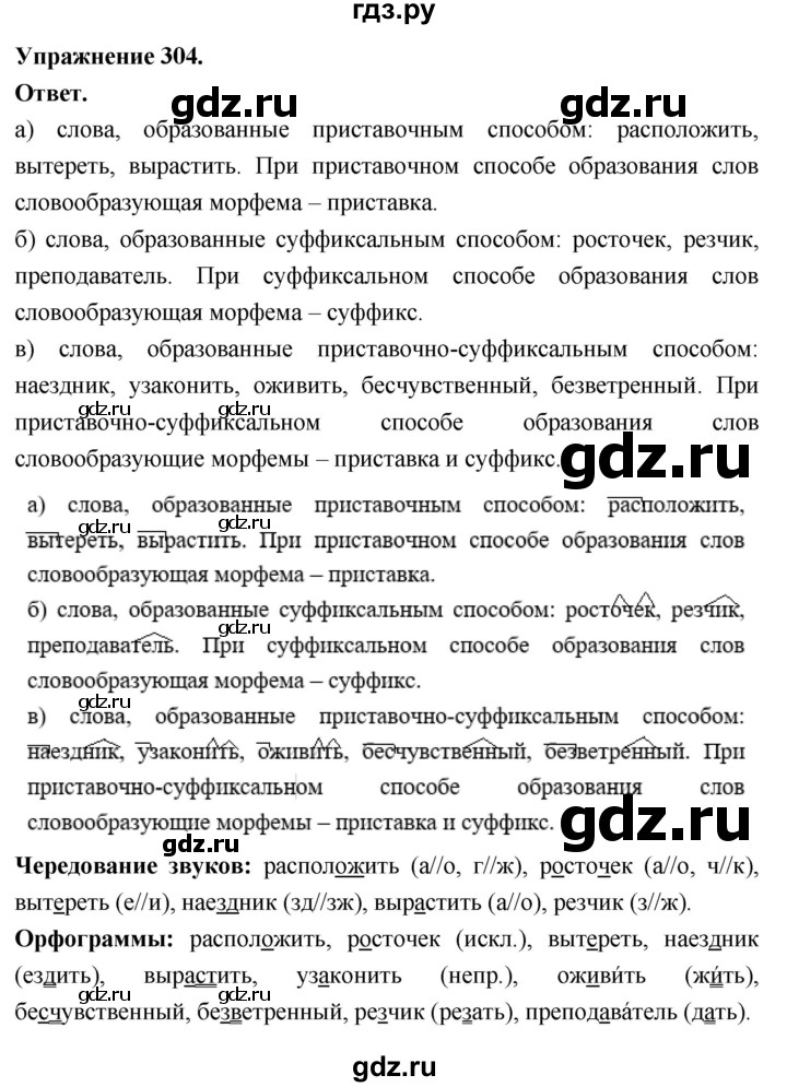 Гдз по русскому языку за 6 класс Баранов, Ладыженская ответ на номер 304, Решебник 2025