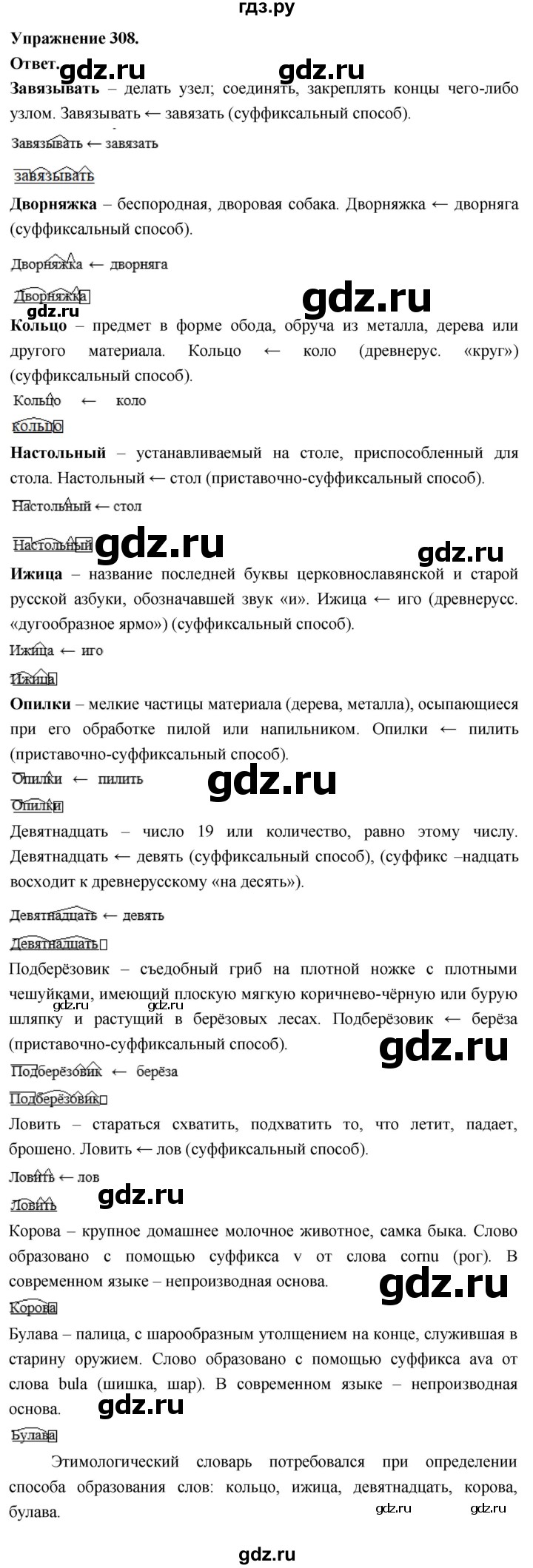 Гдз по русскому языку за 6 класс Баранов, Ладыженская ответ на номер 308, Решебник 2025
