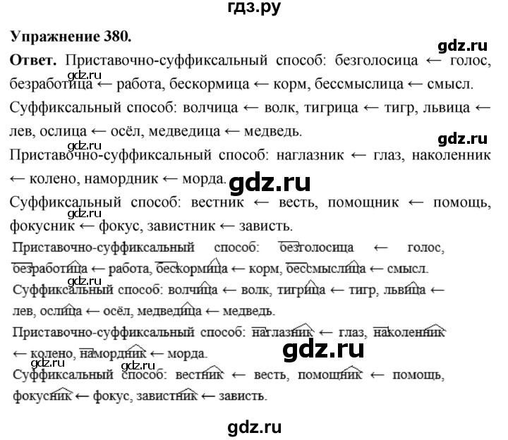 Гдз по русскому языку за 6 класс Баранов, Ладыженская ответ на номер 380, Решебник 2025