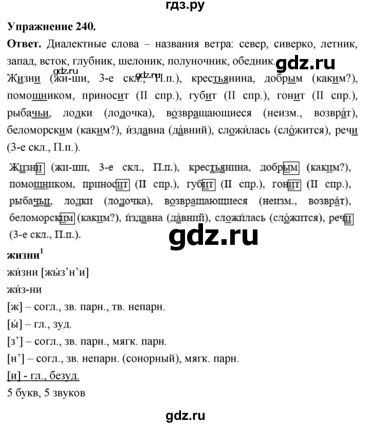 Гдз по русскому языку за 6 класс Баранов, Ладыженская ответ на номер 240, Решебник 2026
