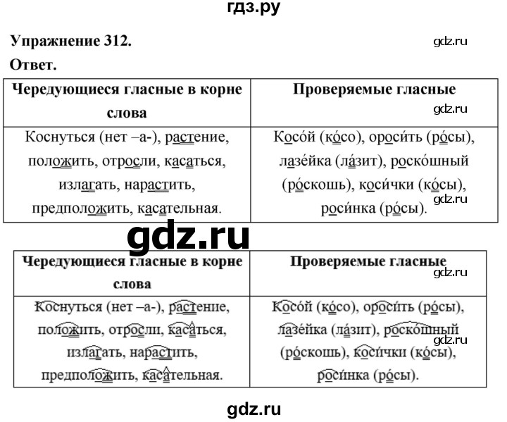 Гдз по русскому языку за 6 класс Баранов, Ладыженская ответ на номер 312, Решебник 2026