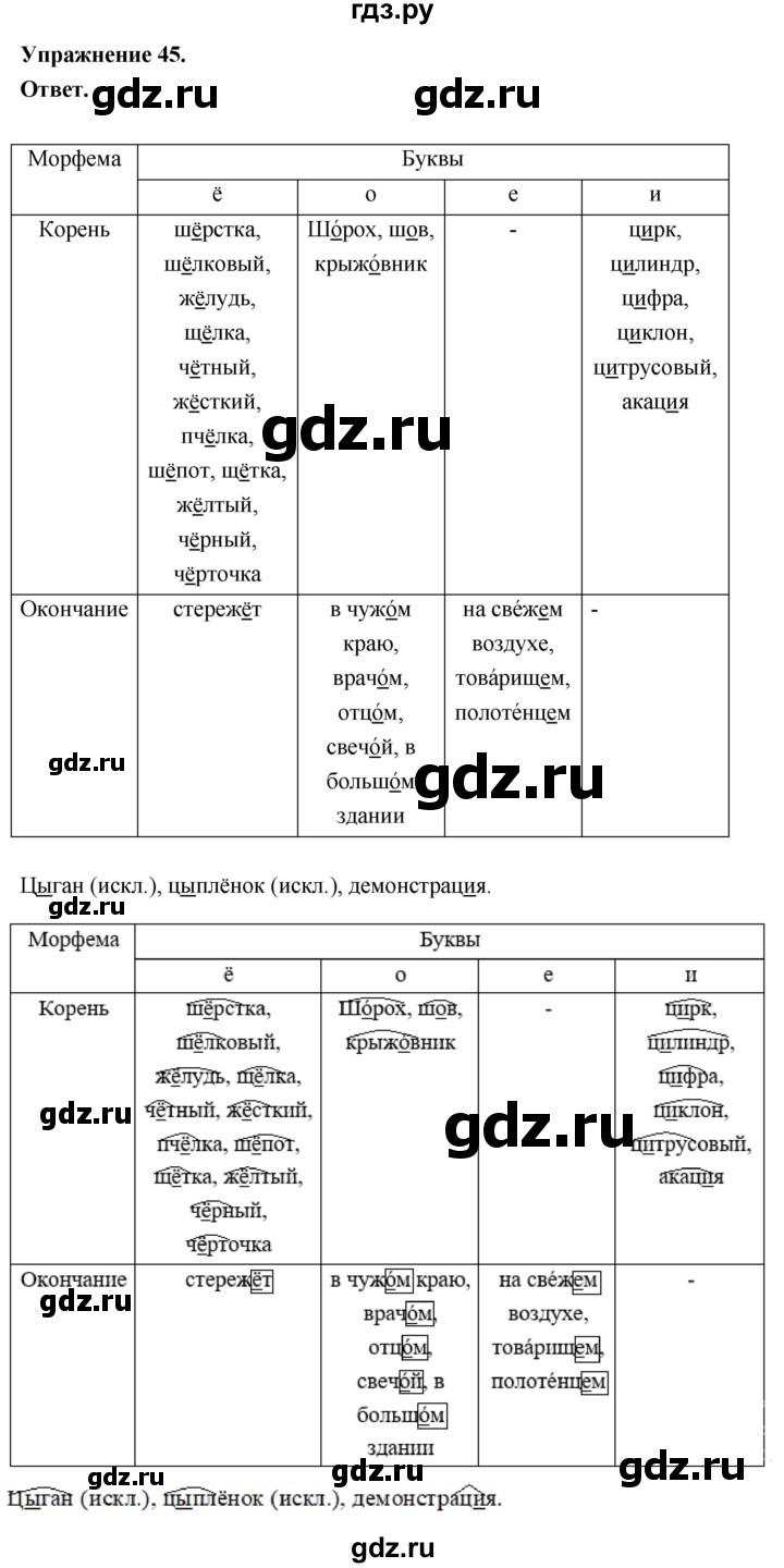 Гдз по русскому языку за 6 класс Баранов, Ладыженская ответ на номер 45, Решебник 2026
