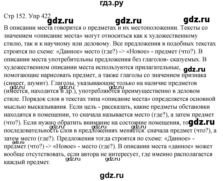 ГДЗ по русскому языку 6 класс  Разумовская   упражнение - 422, Решебник №1 к учебнику 2022