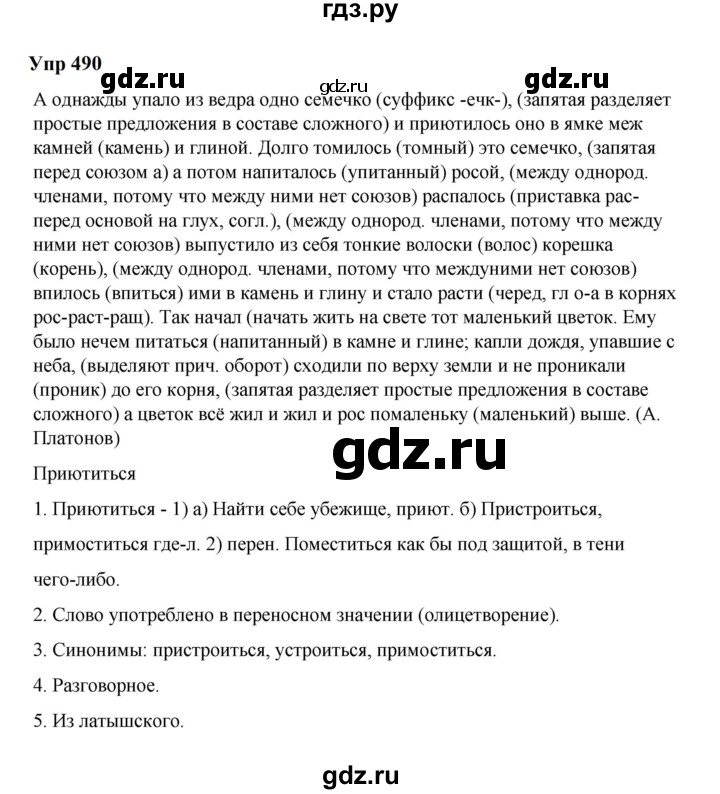 ГДЗ по русскому языку 6 класс  Разумовская   упражнение - 490, Решебник к учебнику 2023