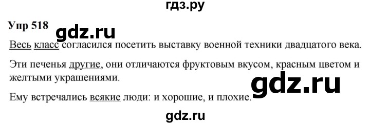 ГДЗ по русскому языку 6 класс  Разумовская   упражнение - 518, Решебник к учебнику 2023