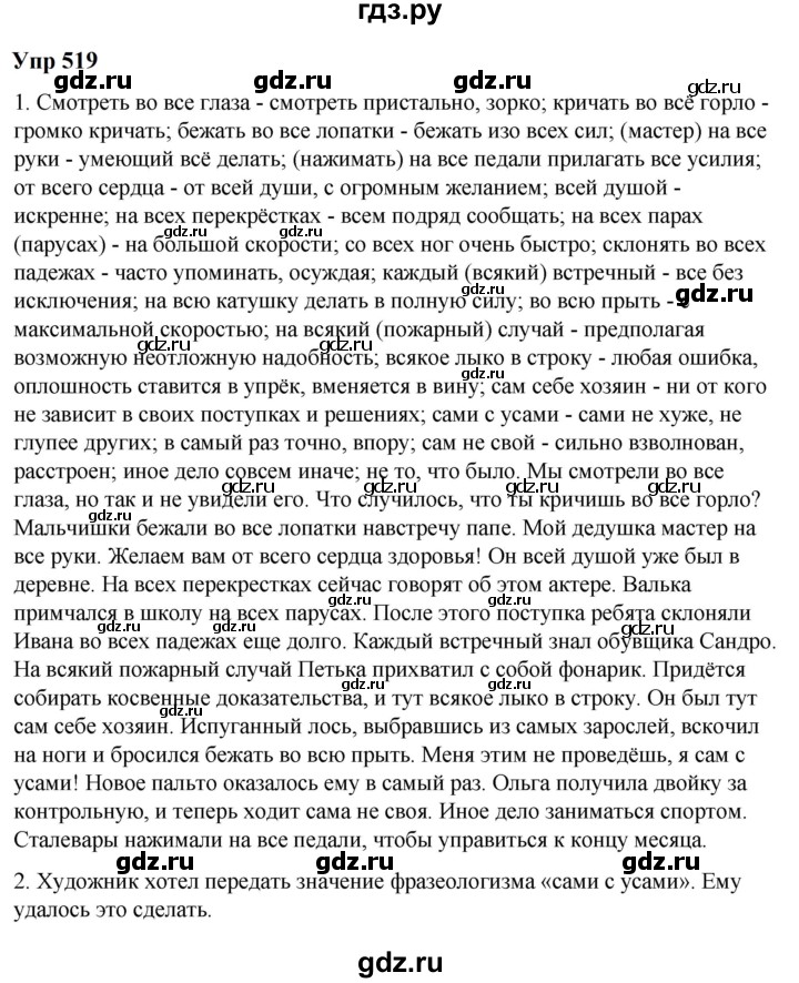 ГДЗ по русскому языку 6 класс  Разумовская   упражнение - 519, Решебник к учебнику 2023