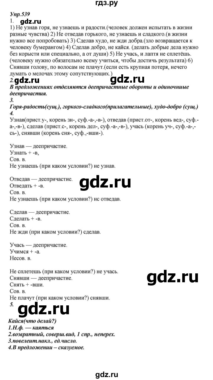 ГДЗ по русскому языку 6 класс  Разумовская   упражнение - 539, Решебник к учебнику 2015