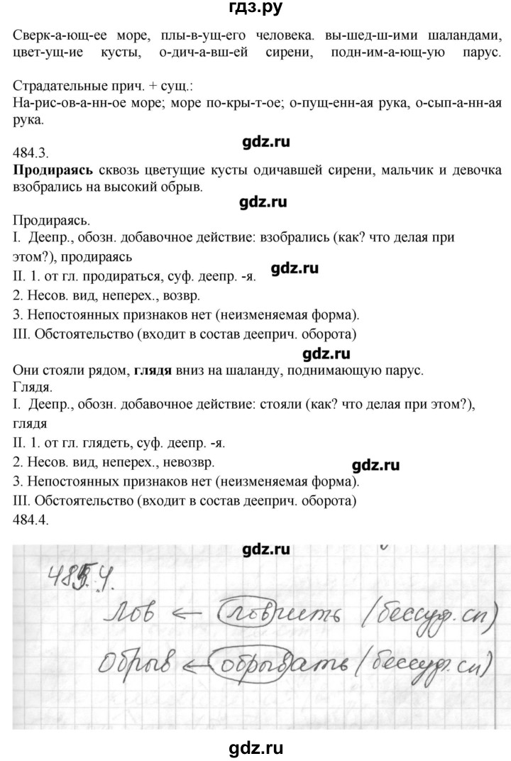 ГДЗ упражнение 485 русский язык 6 класс Львова, Львов