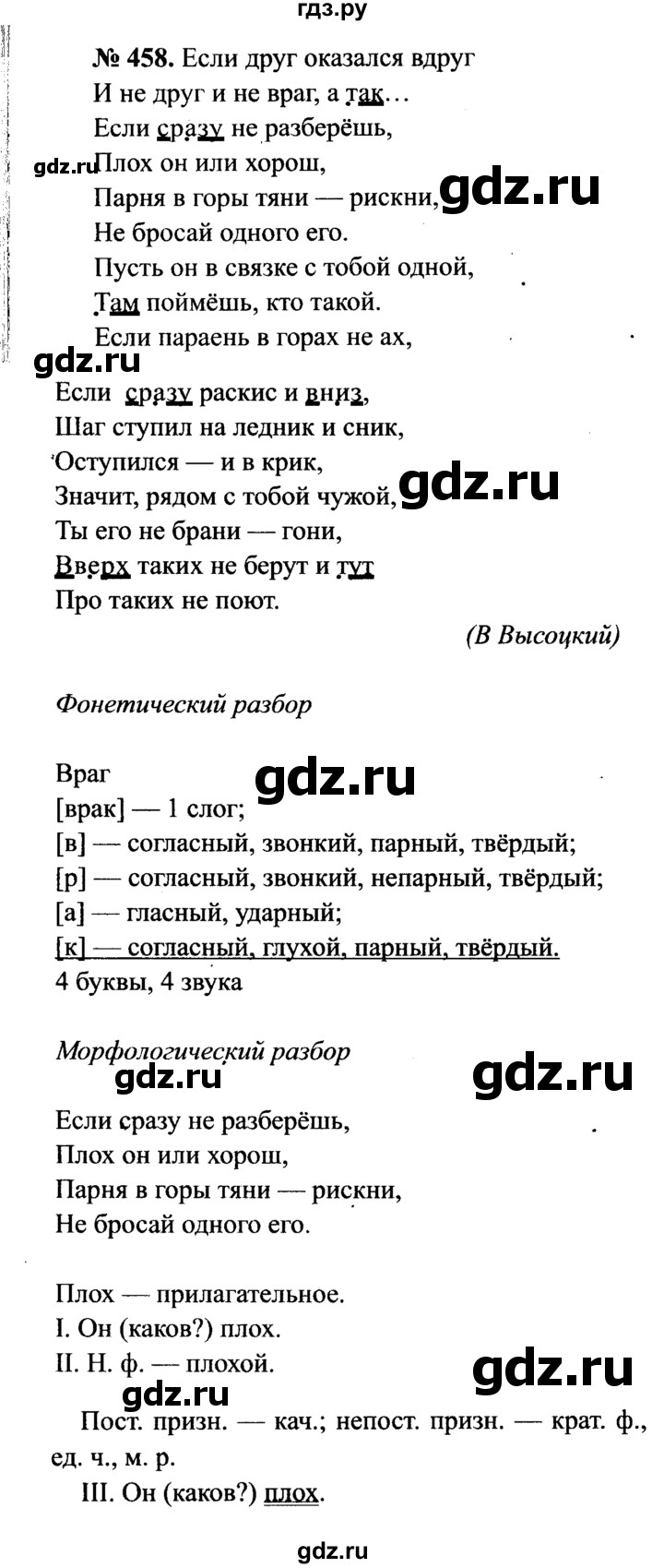 ГДЗ упражнение 458 русский язык 7 класс Баранов, Ладыженская