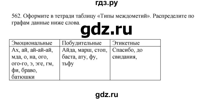 ГДЗ по русскому языку за 7 класс Баранов, Ладыженская, Тростенцова ответ на номер 562, Решебник 2023-2024