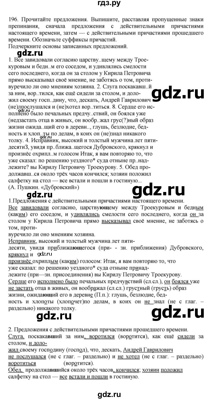 ГДЗ по русскому языку за 7 класс Баранов, Ладыженская, Тростенцова ответ на номер 196, Решебник 2023-2024
