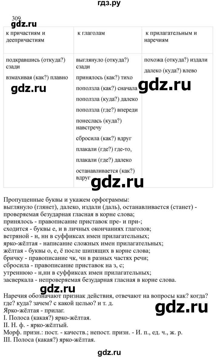 ГДЗ по русскому языку за 7 класс Баранов, Ладыженская, Тростенцова ответ на номер 309, Решебник 2023-2024