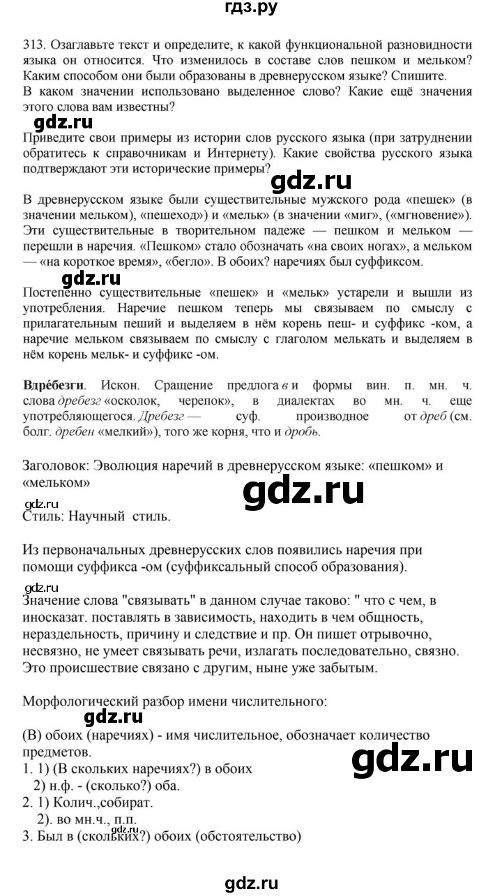 ГДЗ по русскому языку за 7 класс Баранов, Ладыженская, Тростенцова ответ на номер 313, Решебник 2023-2024