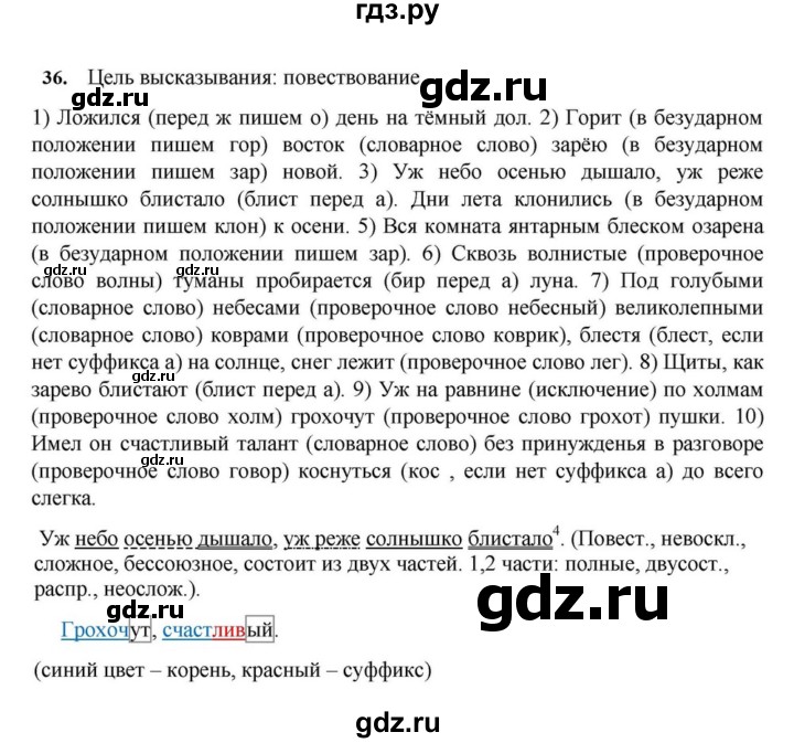 ГДЗ по русскому языку за 7 класс Баранов, Ладыженская, Тростенцова ответ на номер 36, Решебник 2023-2024