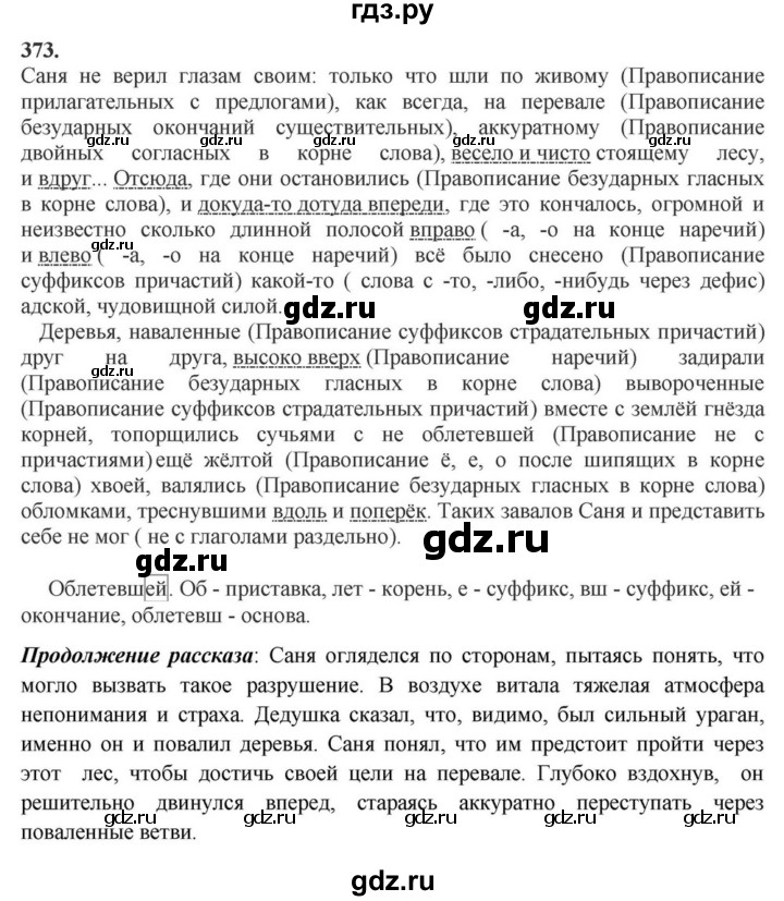 ГДЗ по русскому языку за 7 класс Баранов, Ладыженская, Тростенцова ответ на номер 373, Решебник 2023-2024