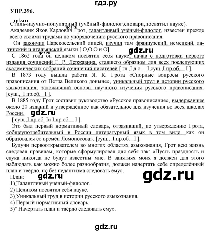 Гдз по русскому языку за 8 класс Бархударов, Крючков, Максимов ответ на номер 396, Решебник 2018 №1