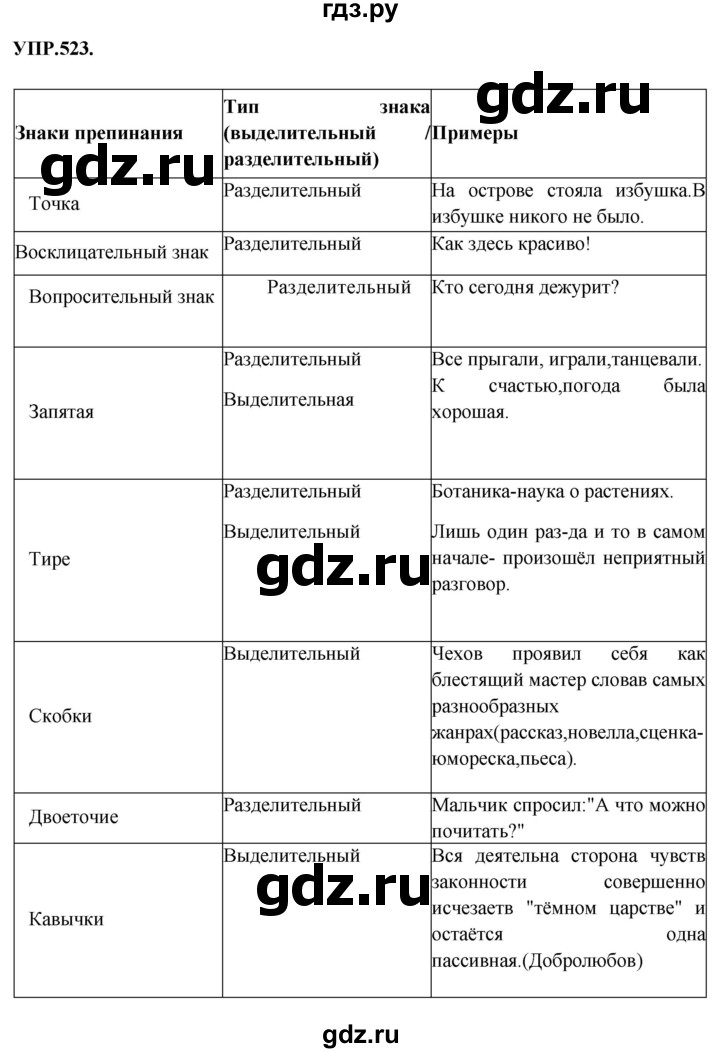 Гдз по русскому языку за 8 класс Бархударов, Крючков, Максимов ответ на номер 523, Решебник 2018 №1