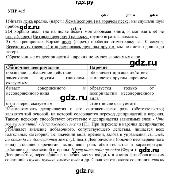 Гдз по русскому языку за 8 класс Бархударов, Крючков, Максимов ответ на номер 415, Решебник 2023-2024
