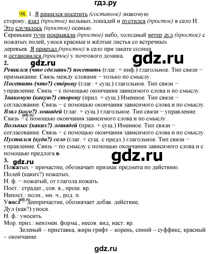 ГДЗ по русскому языку 8 класс  Разумовская   упражнение - 98, Решебник к учебнику 2022