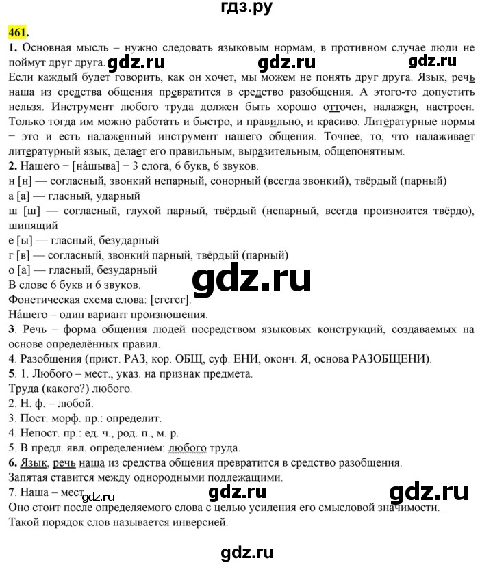 ГДЗ по русскому языку 8 класс  Разумовская   упражнение - 461, Решебник к учебнику 2022