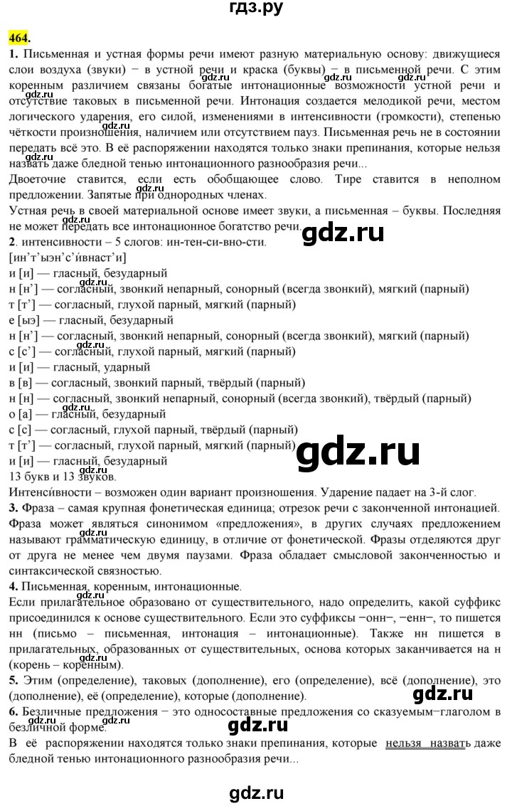 ГДЗ упражнение 464 русский язык 8 класс Разумовская, Львова