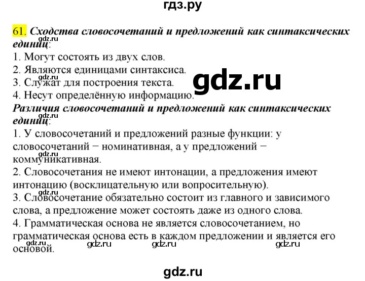 ГДЗ по русскому языку 8 класс  Разумовская   упражнение - 61, Решебник к учебнику 2022
