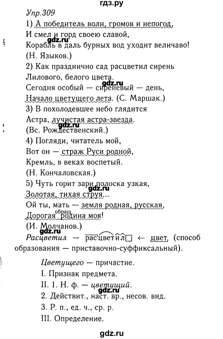 ГДЗ упражнение 309 русский язык 8 класс Ладыженская, Тростенцова