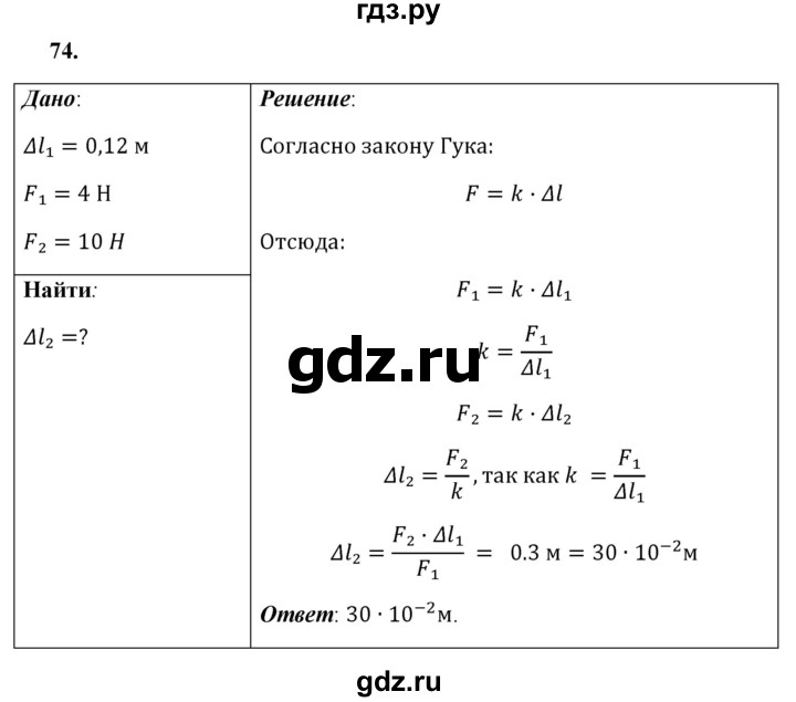 ГДЗ по физике 7 класс  Перышкин  Базовый уровень задача - 74, Решебник к учебнику 2021 (Просвещение)