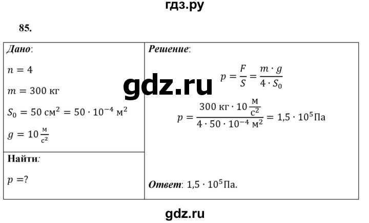 ГДЗ по физике 7 класс  Перышкин  Базовый уровень задача - 85, Решебник к учебнику 2021 (Просвещение)