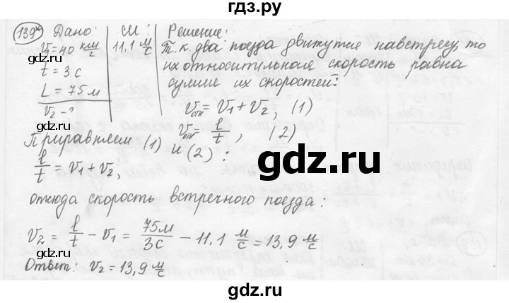 ГДЗ по физике 7‐9 класс Лукашик сборник задач  номер - 139, решебник