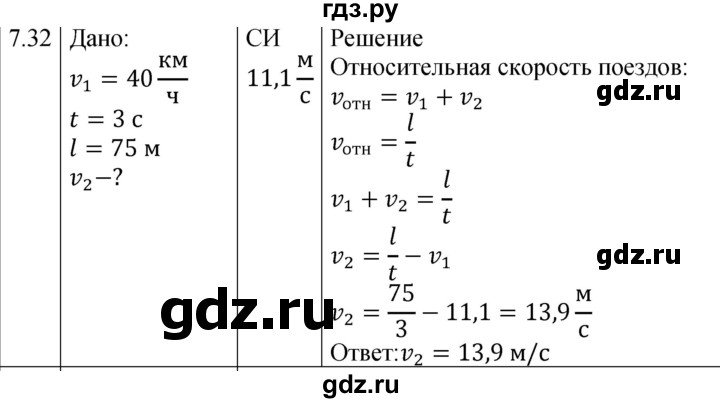 ГДЗ по физике 7‐9 класс Лукашик сборник задач  §7 - 7.32* [139*], Решебник 2023