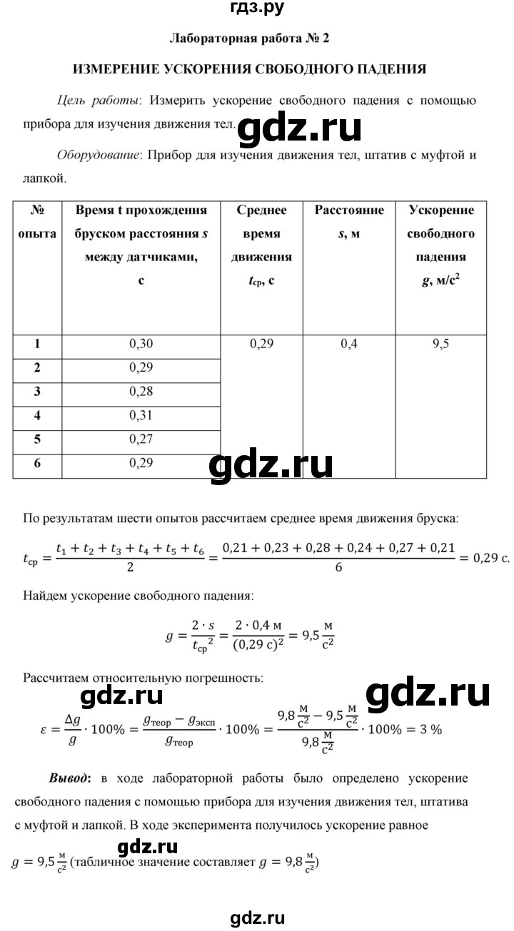 ГДЗ по физике 9 класс Перышкин  Базовый уровень лабораторная работа - 2, Решебник к учебнику 2023 (Просвещение)