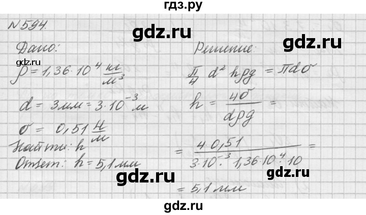 ГДЗ по физике 10‐11 класс  Рымкевич задачник  номер - 594, решебник