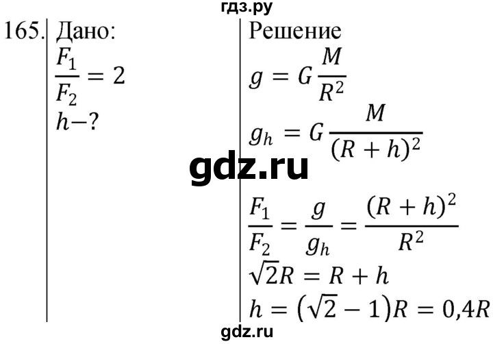 ГДЗ по физике 10‐11 класс Парфентьева сборник задач (Мякишев)  10 класс - 165, Решебник