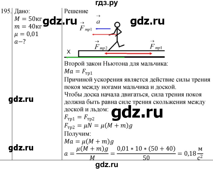 ГДЗ по физике 10‐11 класс Парфентьева сборник задач (Мякишев)  10 класс - 195, Решебник