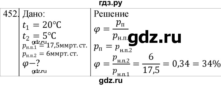 ГДЗ по физике 10‐11 класс Парфентьева сборник задач (Мякишев)  10 класс - 452, Решебник