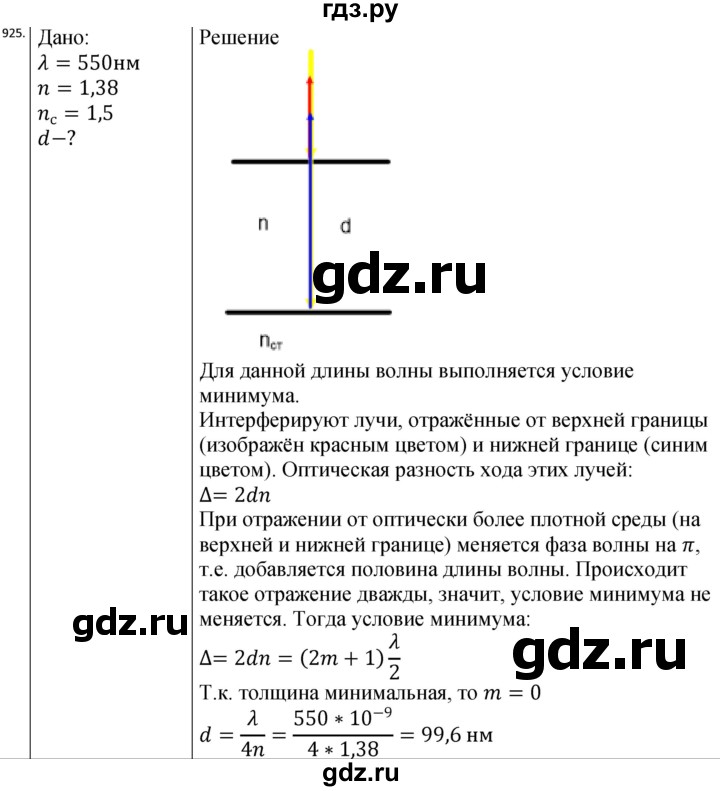 ГДЗ по физике 10‐11 класс Парфентьева сборник задач (Мякишев)  11 класс - 925, Решебник