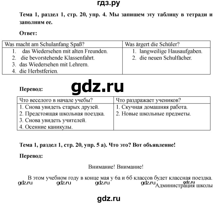 ГДЗ по немецкому языку 6 класс  Бим   часть 1. страница - 20, Решебник 2023