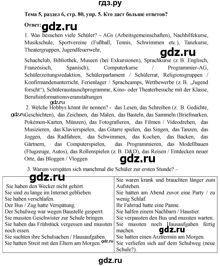 ГДЗ по немецкому языку 6 класс  Бим   часть 2. страница - 80, Решебник 2023