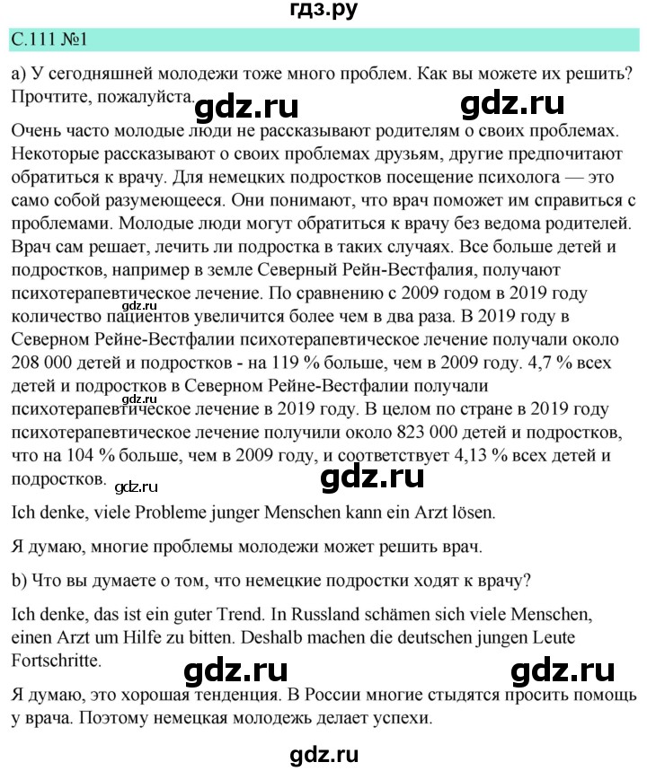 ГДЗ по немецкому языку 9 класс  Бим   страница - 111, Решебник 2023