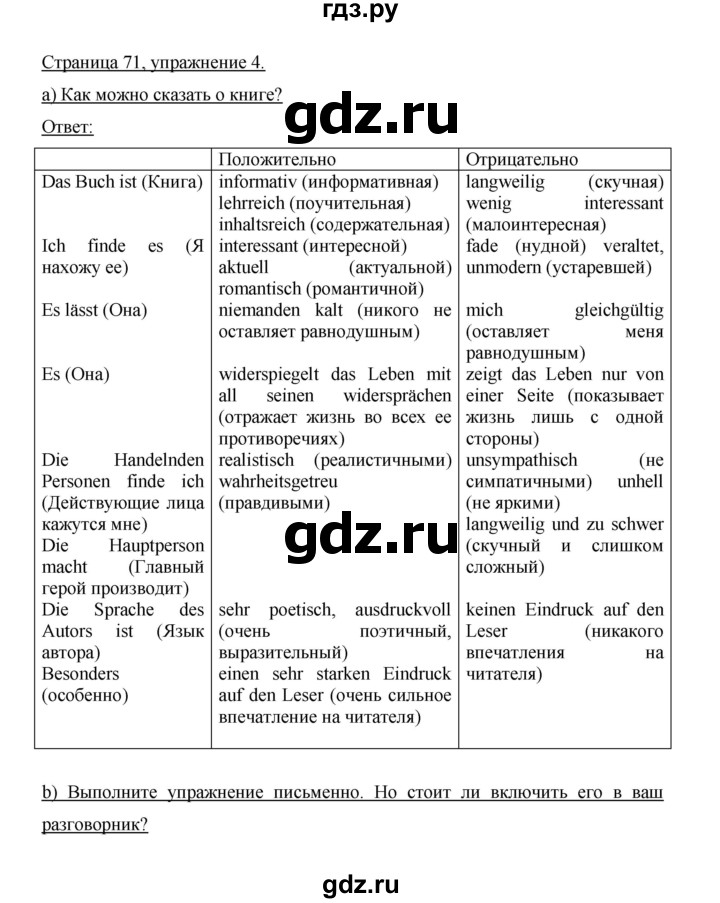 ГДЗ по немецкому языку 9 класс  Бим   страница - 71, Решебник №1 2015