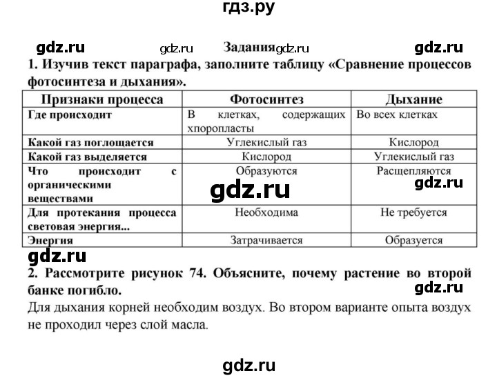 ГДЗ по биологии 6 класс Пасечник   § 17. Дыхание растений  - Задания , решебник