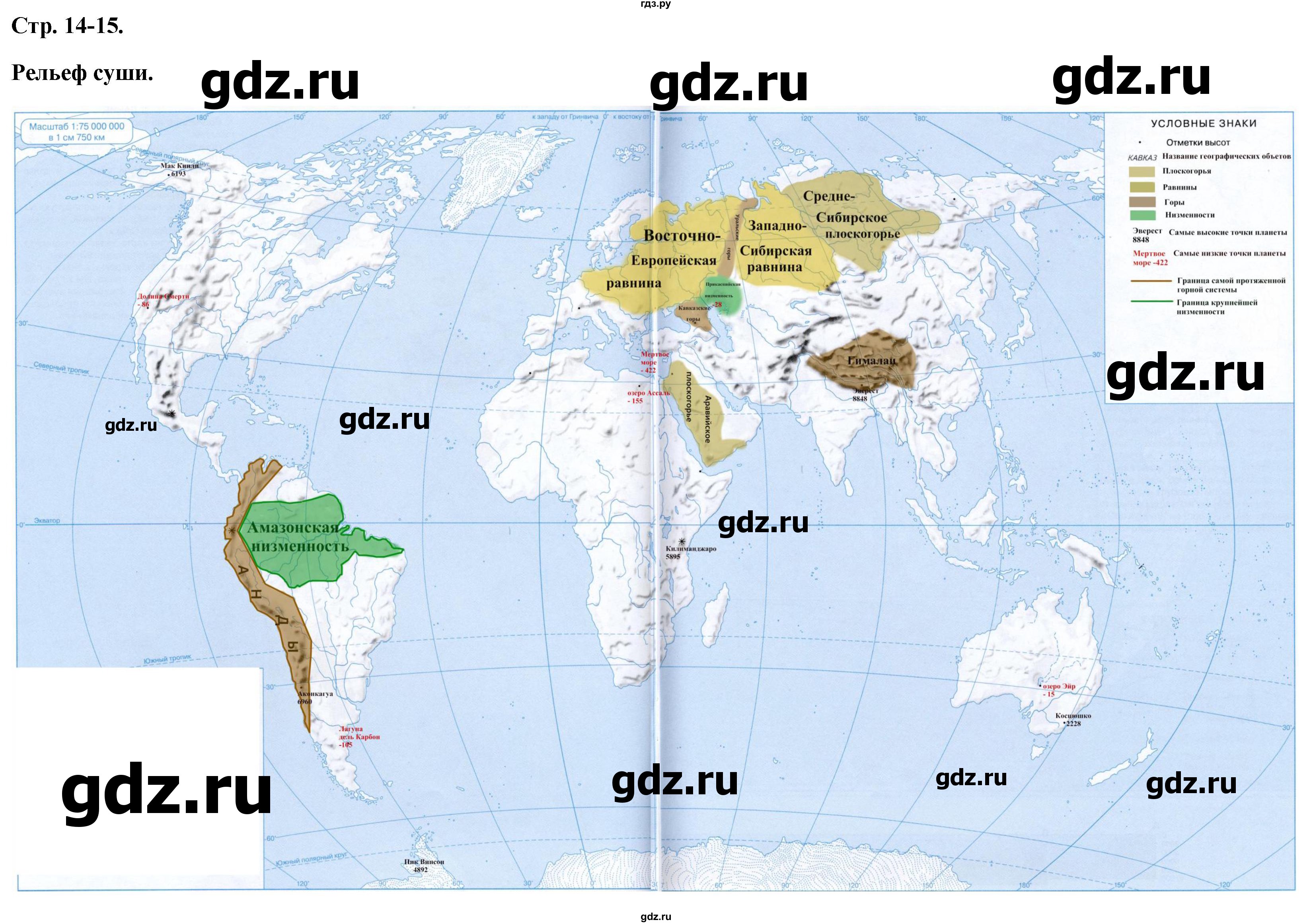 ГДЗ контурные карты стр.14-15 география 6 класс контурные карты Курбский,Курчина