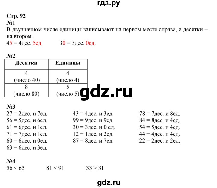 ГДЗ по математике 1 класс  Дорофеев   часть 2 (страница) - 92, Решебник 2023