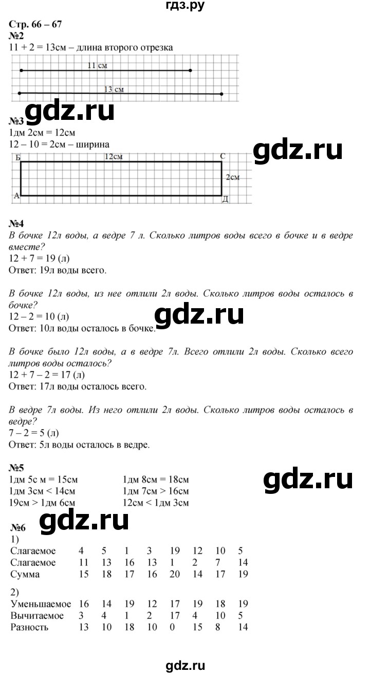 ГДЗ по математике 1 класс  Дорофеев   часть 2 (страница) - 66, Решебник №1 2019