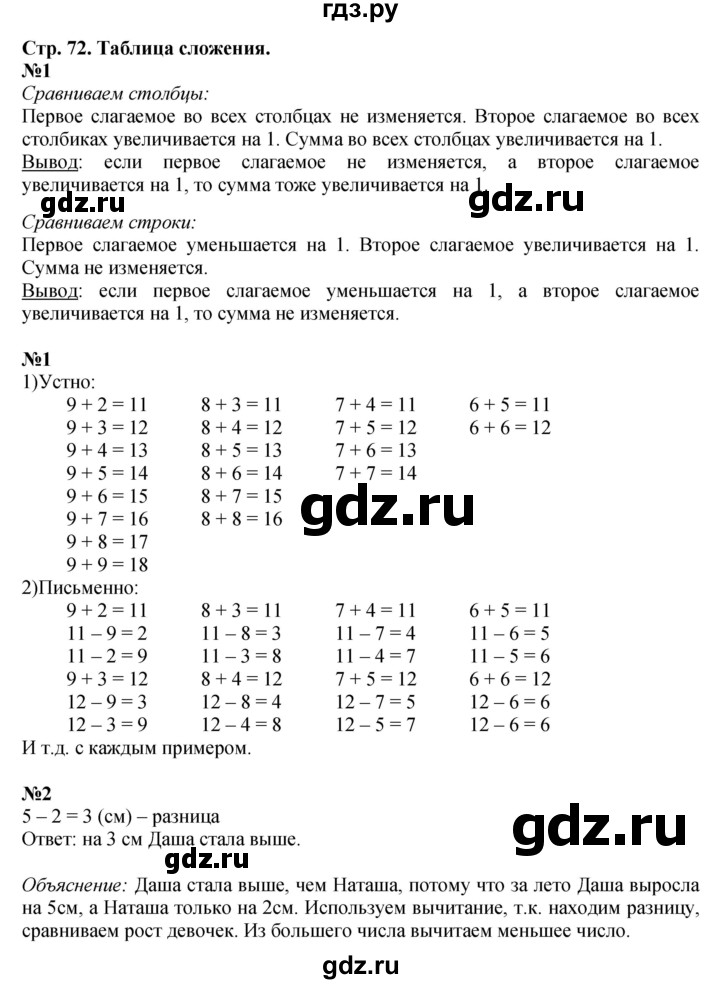 ГДЗ по математике 1 класс Моро часть 2 - ответ страница 72, Решебник №1 2023